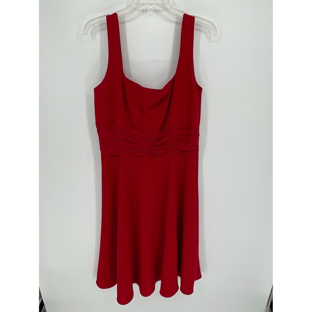 Maggy London Women's Red Silk Trim Ruched Waist Fit & Flare Party Dress Size 14